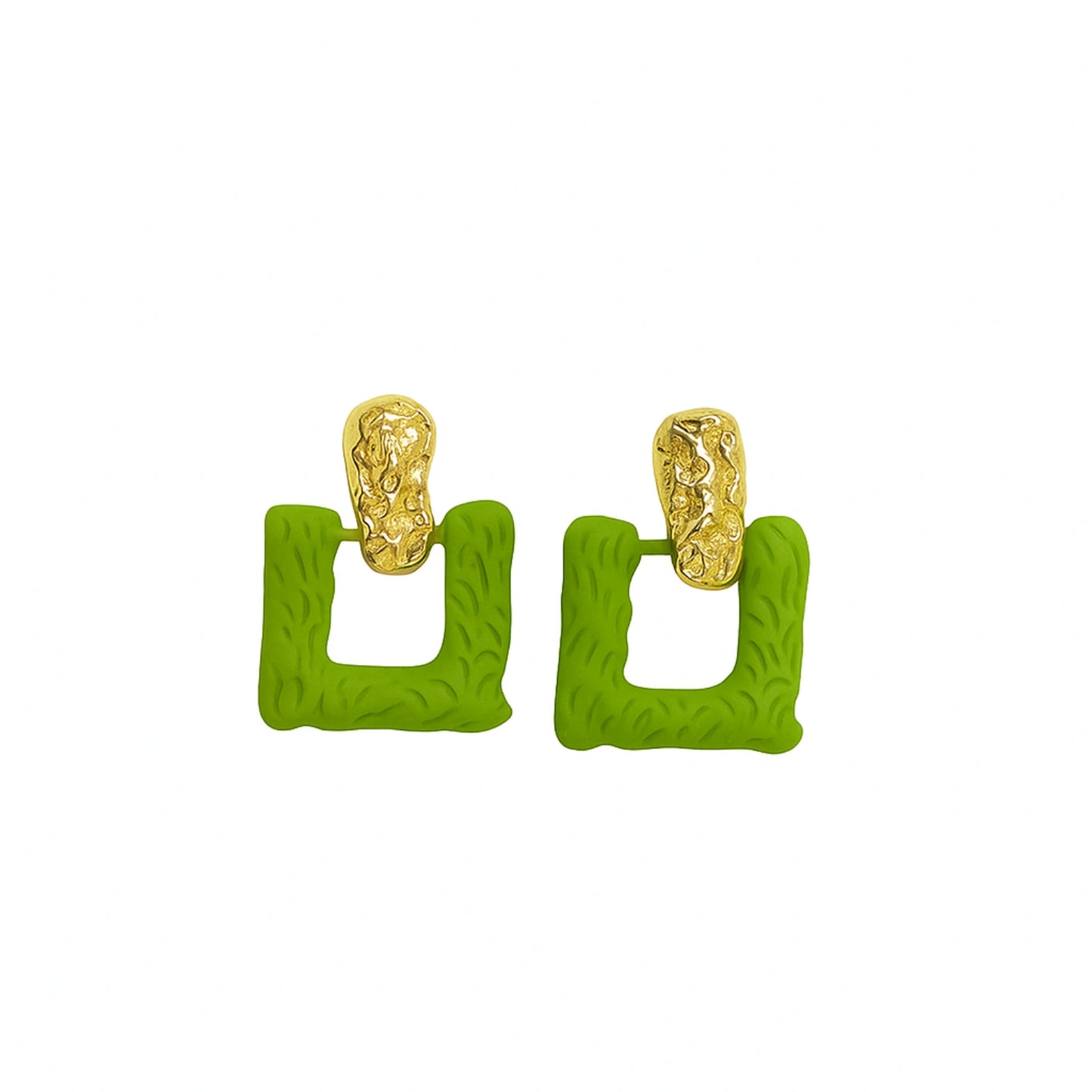 Trendy Green Textured Square Stud Earrings