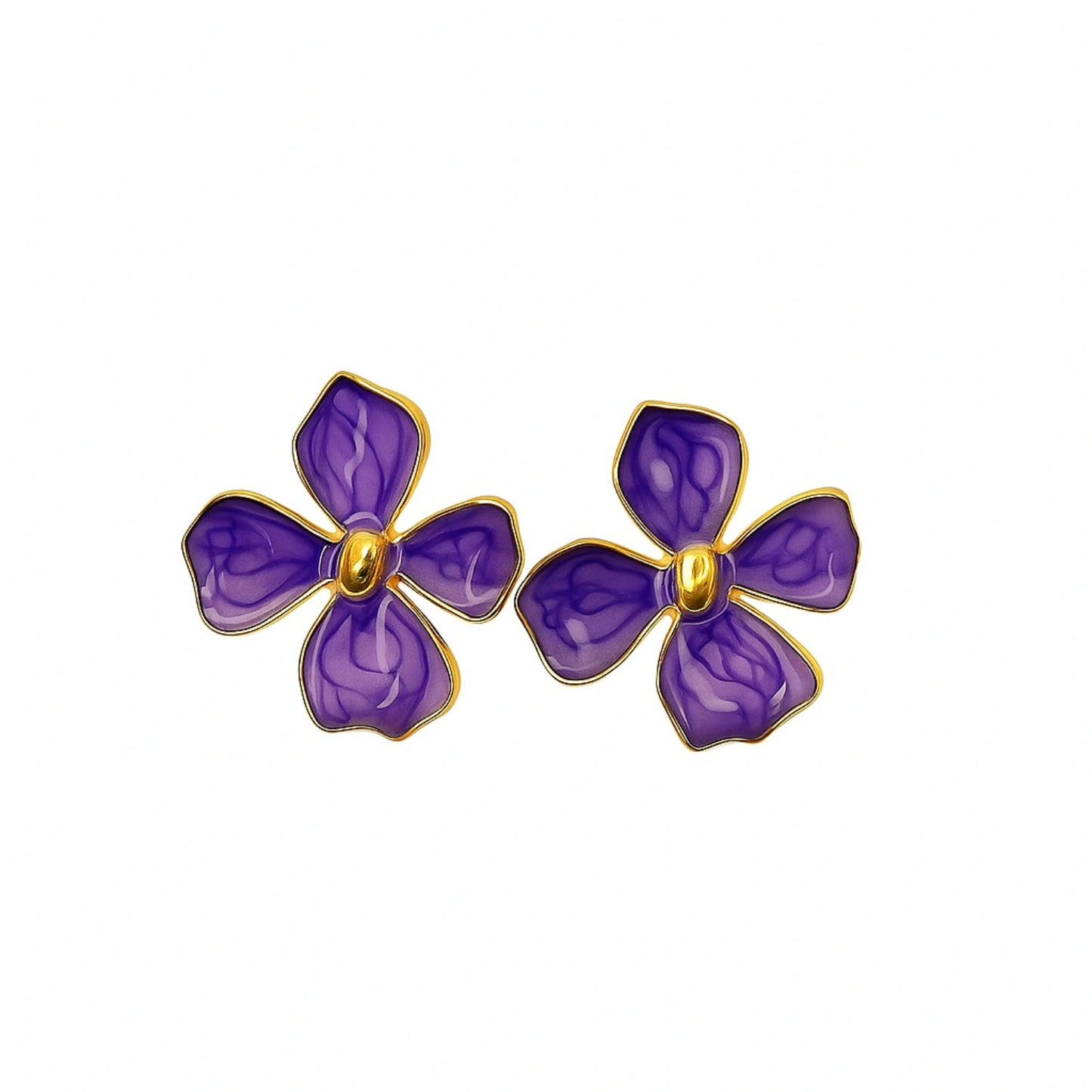Lavender Floral Stud Earrings, Gold Posts, Lightweight