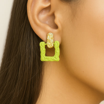 Trendy Green Textured Square Stud Earrings