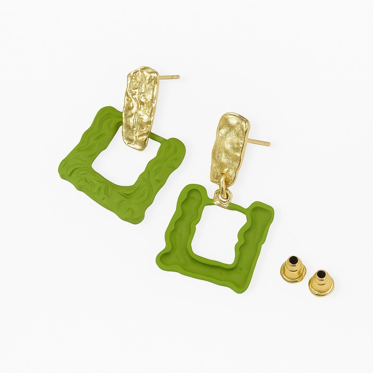 Trendy Green Textured Square Stud Earrings