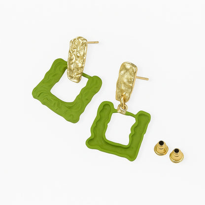 Trendy Green Textured Square Stud Earrings
