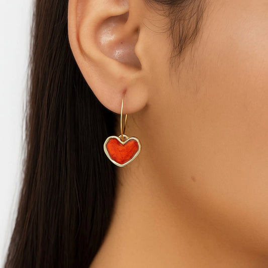 Colour Pour Red Heart Loop Earrings – Korean Statement Dangle Jewelry in Gold Finish