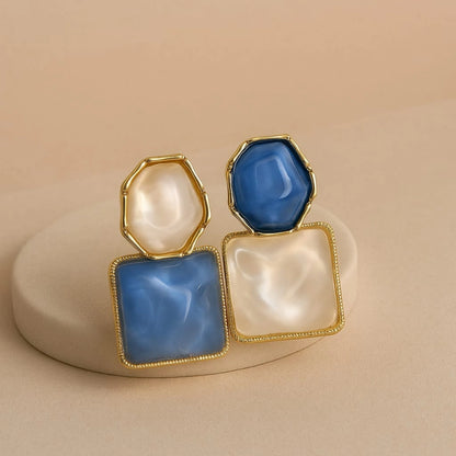 Stylish Geometric Blue White Drop Earrings for Women