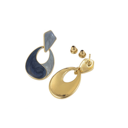 Gold Blue & Grey Enamel Drop Earrings