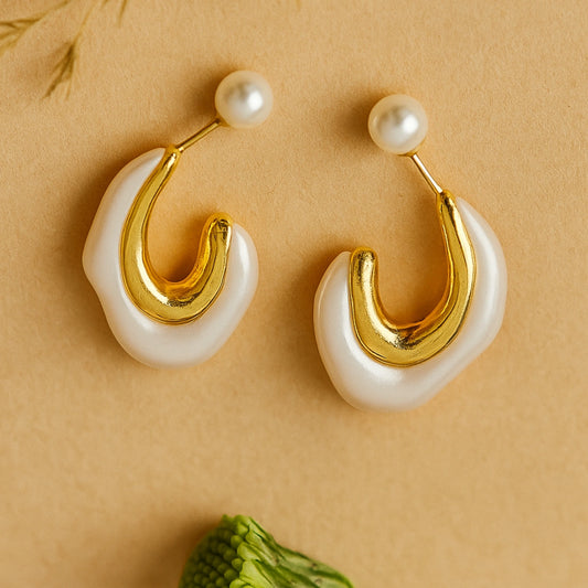 Gold Toned Half Moon Shape Bali Clip On Hoop Earrings For Women and Girls
