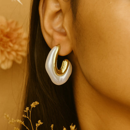Gold Toned Half Moon Shape Bali Clip On Hoop Earrings For Women and Girls