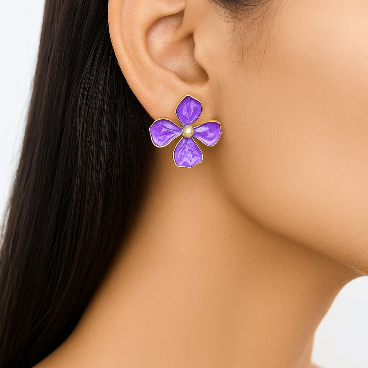 Lavender Floral Stud Earrings, Gold Posts, Lightweight