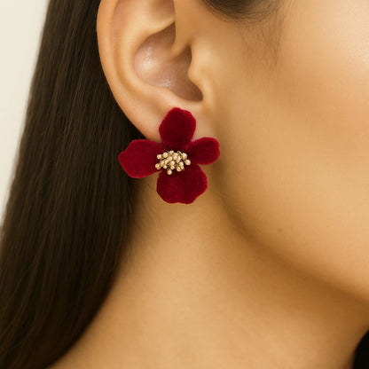 Elegant Velvet Flower Stud Earrings