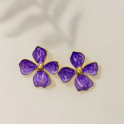 Lavender Floral Stud Earrings, Gold Posts, Lightweight