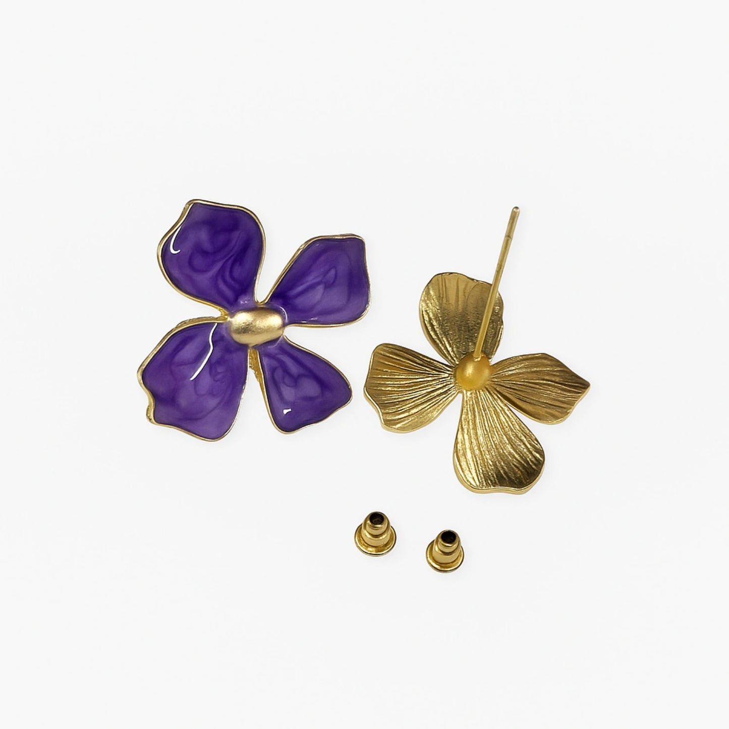 Lavender Floral Stud Earrings, Gold Posts, Lightweight